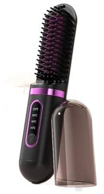 Glättbürste Kabellos,Tragbare Mini Glätteisen Haarglättungsbürste,4-Stufen Temperatur,160°C-220°C Wiederaufladbar Straightener Bürste,20 Sekunden schnelle keramische Hitze für das Haarstyling,Schwarz