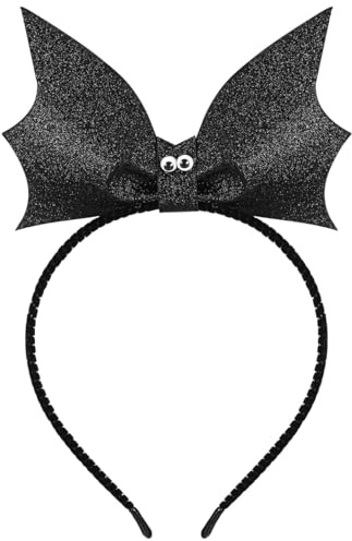 VICASKY Halloween Fledermaus Haarreif Stirnband Haarbügel Glitzer Flügel Schwarze Ohren für Cosplay Mädchen Erwachsene Schwarz Kostüm Kinder Damen Hatstar Haarschmuck Bat Zum Aufstecken Haarspangen