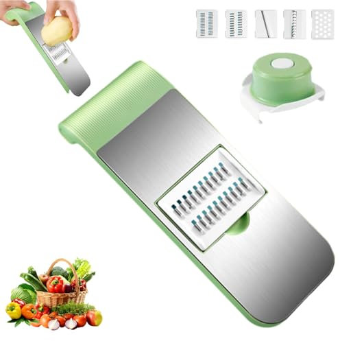 Multifunctional Vegetable Cutter, Once for All Slicer, Best Mandoline Slicer, Safe Mandoline for Kitchen, Julienne + Dicer for Vegetables, Meal Prep & More (Five Knives)
