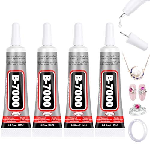 Flintronic B7000 Super Glue, 4PCS 15ML Transparent Paste Adhesive | Multifunctional Repair Glues, Fast Repair and Quick Dry Strong Glue, Suitable for Glass, Phone, Jewelry, Wood, Metal, Fabric