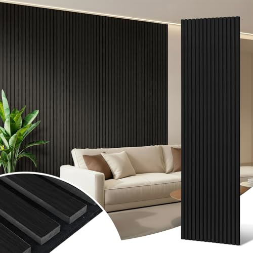AKK-ART Akustikpaneele Holz 240x60cm-5.76m² 4 Stück Wandpaneele mit Holzfurnier & Filz,Holzpaneele Wand Acoustic Panel für Zuhause & Büro für Große Wandflächen Schwarz#22