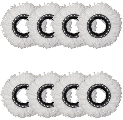Mop Heads Pack Of 8 Refill Replacement – 360° Microfiber Mopping Head Compatible with Most Spin Mop, Durable and Washable Mop Refill for Home Floor Cleaning White