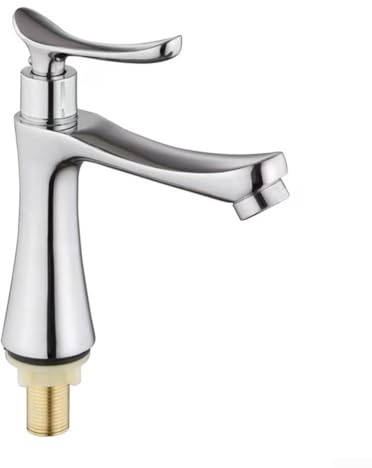 G1/2 Gewinde Badezimmer Waschbeckenarmatur, Einhebel-Kaltwasser-Badezimmer-Bassin-Wasserhahn mit Chrom-Zink-Legierung, spritzwasserfreies Design für Waschbecken