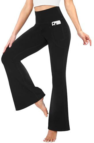 TNNZEET Schlaghose Damen High Waist Mit Taschen, Yogahose Flared Leggings Blickdicht Bootcut Jazzpants Jogginghose Für Gym Sport(Schwarz,S)