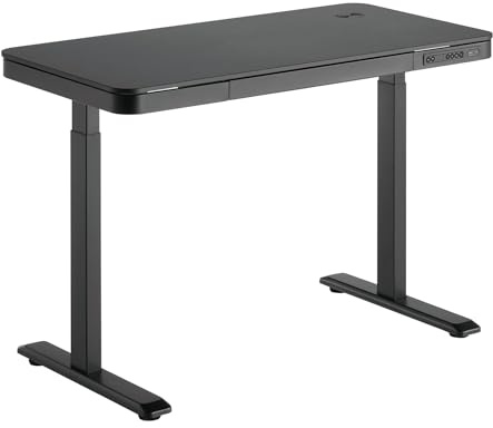 KIMEX Bureau motorisé Assis-Debout 118x60cm avec tiroir et Chargeur sans Fil, Plateau Noir/Pied Noir