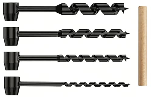 CISSIYOG Holzbohrer Manuell Bushcraft,Bushcraft Bohrer Überlebensausrüstung | mit Manueller Schraubenschlüssel für Outdoor Survival, Bushcraft Arbeiten, Outdoor Camping, Holzbearbeitung - 4 Stück
