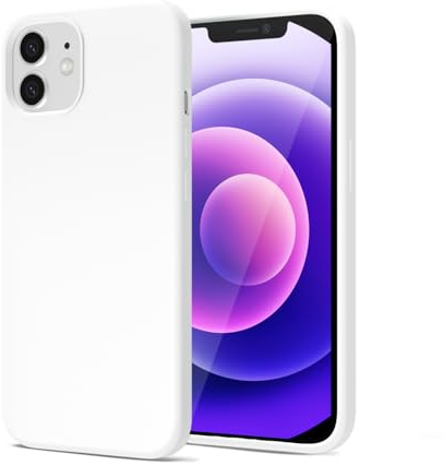 oakxco Liquid Silicone Case for iPhone 12 Mini/ 13 Mini Case, Cute Slim Thin Phone Case for Women Men, Girly Soft Gel Rubber Cover Matte Plain Solid Color Shockproof with Microfiber Lining, White