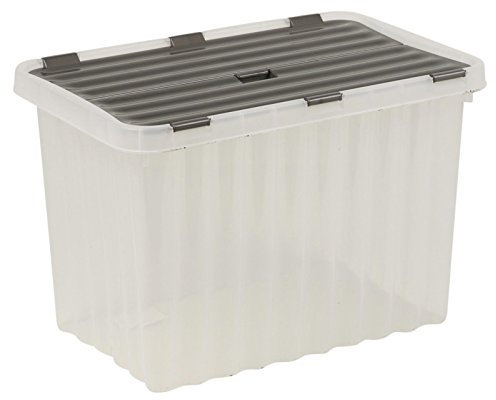 URBNLIVING Plastic Storage Box Grey Hinged Lid Ripple Design Quality Stackable 25 Litre Container