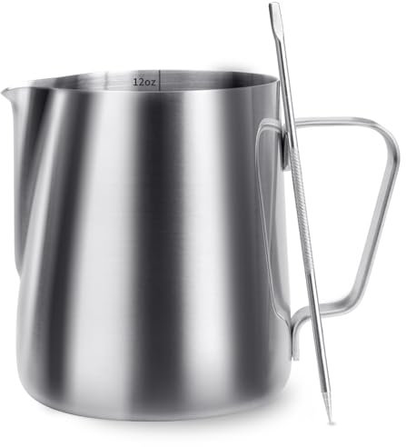 Pichet à mousse de lait ENLOY, pichet en acier inoxydable 350 ml, accessoires pour machine à expresso, cappuccino latte art, pichet vapeur avec stylo artistique