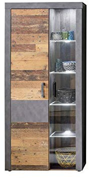 Newfurn Vitrine Vitrinenschrank Industrial,Vintage Holzvitrine II 87x189x 34 cm (BxHxT) II [Nanuk.Three] in Anthrazit Old Wood/Old Wood Wohnzimmer Schlafzimmer Esszimmer Flur Diele