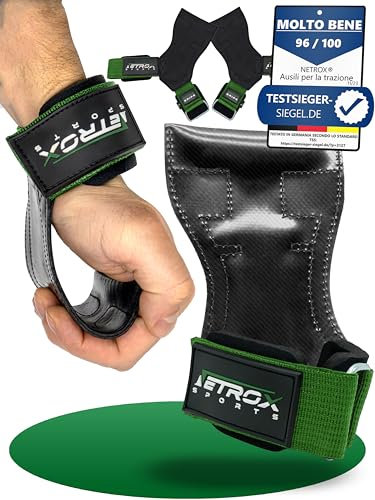 NetroxSports - Power Grips Lifting Straps - Cinghie Palestra con Wrist wraps - Per pesi molto elevati - allevia dita - Sollevamento Pesi - Reverse Grip, Straps Bodybuilding, Gym Strap - Donna e Uomo