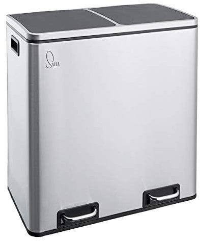 SVITA TM2X30 Treteimer 60 Liter Abfalleimer Mülleimer Design Mülltrennung Papierkorb Küchen-Ordnung Trennsystem herausnehmbare Inneneimer mit Henkel mit Schließdämpfer Silber