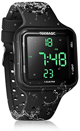 Reloj Resistente al Agua 10 ATM 100m Luminoso Reloj de Natación Sumergible con Funciones de Despertador, Cronómetro, Zona Horaria Dual, Calendario, Formato de 12/24 Horas Seleccionable