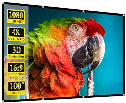 Schermo di Proiezione 100 Pollici 16:9 HD Schermo Proiettore Pieghevole Portatile Lavabile, Domestico ed Esterno, Schermo a Doppia Faccia 220x124cm