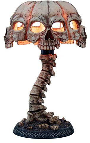 Horror-Shop Knöcherne Totenschädellampe mit Wirbelsäule als Lampenfuß