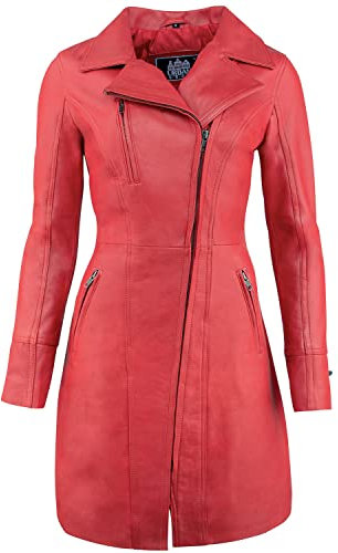 URBAN 5884 JANICE Ladies | Frauen Lederjacke | Elegante Jacke aus weichem Lammfell für Damen, Langes Modell |Rot |2XL
