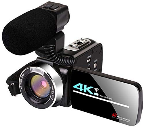 Videocamera 4K 48MP con Zoom Ottico 16x Videocamera Digitale Wifi con Microfono, Luce Video, Obiettivo Grandangolare, Visione Notturna a Infrarossi e Wifi, Fotocamera Perfetta per Eventi Familiari,C