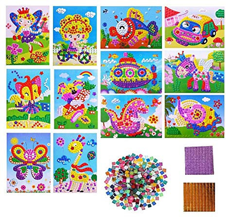 WANLIAN Klebrige Mosaik Set Aufkleber für Kinder Kunst Bastelset DIY handgefertigte Kunst Kinder DIY Malerei für Malerei Handwerk Ausbildung (12pcs)