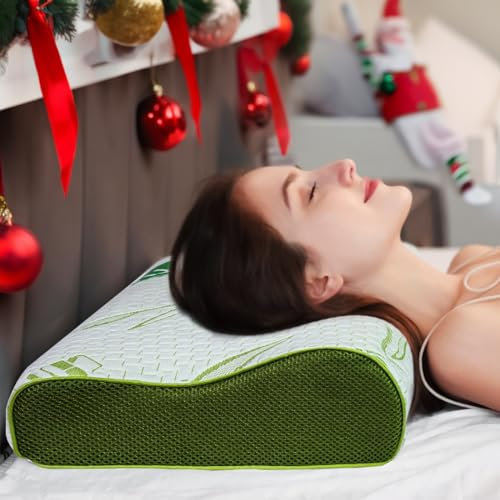 Skyome - 60x40cm Bambus Memory Foam Kissen - Nackenkissen zum Schlafen Nackenschmerzen - Kontur Seitenschläferkissen für Schulterschmerzen - Orthopädisches Kissen Ergonomisch mit Waschbarem Bezug
