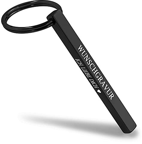 Mister Boncuk® Cubikey Schlüsselanhänger mit Gravur - Personalisierter Schlüsselanhänger aus Edelstahl - Personalisierte Geschenke für Männer und Frauen - Quader Anhänger (Schwarz Hochglanz)