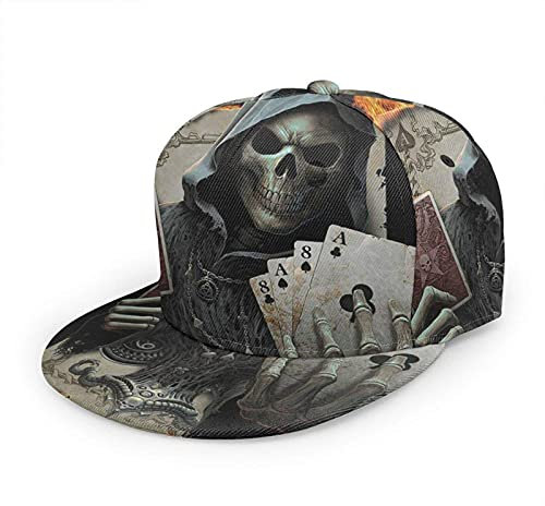 Oaieltj Unisex Baseball Cap Erwachsene Teens Adjustable Snapback Flat Brim Baseball Cap Cool Hip Hop Hat, Skull Fire Poker Cards, One size