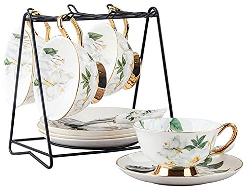liushop Exquisite coffee cup Ceramic Coffee Cup Set, 6 Cups And Saucers 6 Piece Set, 6 Spoons, With Coffee Cup Holder, Suitable For Coffee, Afternoon Tea Party, Coffee Mug Cup with Handle