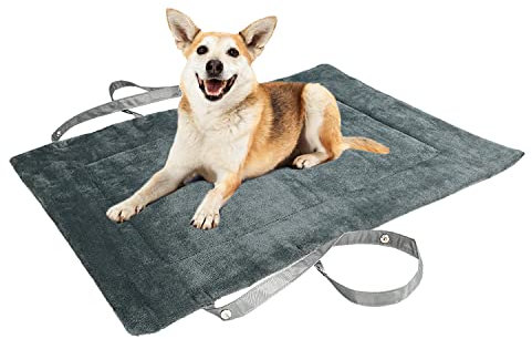 Pawsse Wasserdicht Hundedecke für Unterwegs 80 x 60cm, Outdoor Hundematte Waschbar Hundekissen zum Mitnehmen, Faltbare Hundebett für Reise Auto Camping, Grau