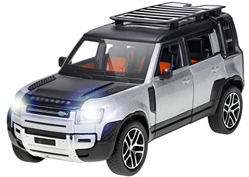 ARCADORA 1/24 Druckguss Modellauto Pullback Fahrzeug Spielzeugsammlung für Land Rover New Defender 110, Kindergeschenk, mit Sound und Licht