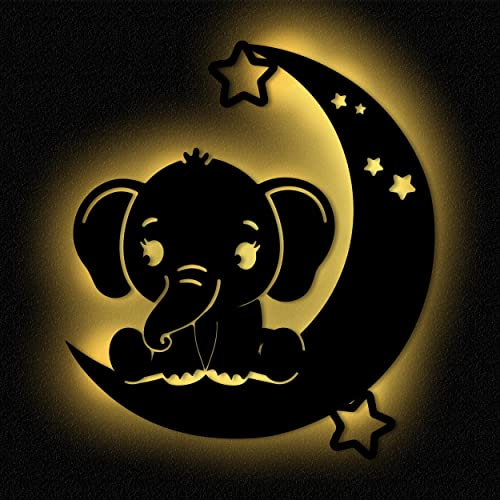 Namofactur Mond LED Wand Licht Wandlampe leuchtend Holz Wanddeko I Batteriebetrieb I Kinder Kinderzimmer Mädchen Junge Baby