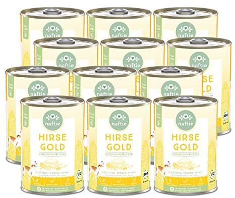 naftie Bio Hirse Gold veganes Hundefutter Nassfutter glutenfrei - 12x 400g | Peace Food für Hunde, Menü mit Erbsen, regional, purinarm, rein pflanzlich