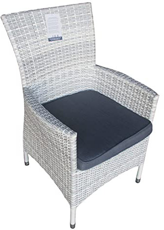 Mandalika Garden Polyrattan Diningsessel Monaco Ice White, inklusive Auflage, absolut wetterfest und pflegeleicht, 120 kg Tragkraft/Gartenstuhl/Gartensessel