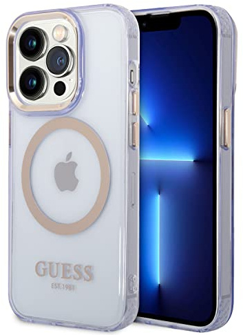 CG MOBILE Guess Kompatibel mit Magsafe Hülle Transluzent Gold Umriss, neuestes glänzendes Design, Kratzfest, beschädigungsbeständig, iPhone 14 Pro (Lila)