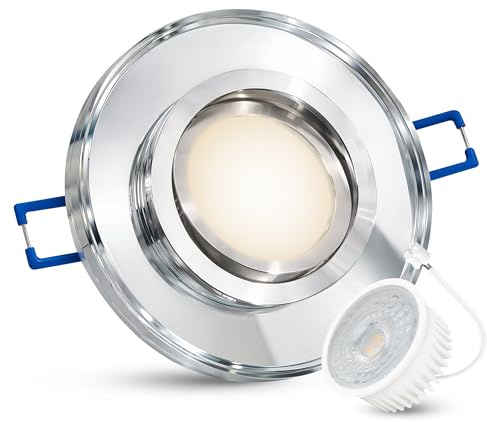 SSC-LUXon Design Glas MIRELLA Einbaustrahler extra flach mit LED Lampe 4W neutralweiß 230V - Deckenleuchte Einbau schwenkbar silber rund