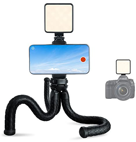 Treppiede flessibile per smartphone, Fotopro Mini treppiede per fotocamera con supporto per telefono con luce video, treppiede Octopus portatile per Youtube Vlogging Live Streaming Selfie