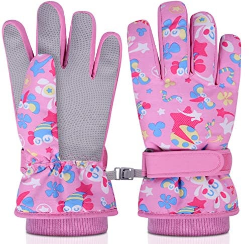 flintronic Kinder Skihandschuhe, Winter Skihandschuhe für 6-9 Jahre Mädchen, wasserdichte und Winddichte Fleece Handschuhe mit verstellbaren Bündchen, für Snowboard Klttern Skifahren Radfahren