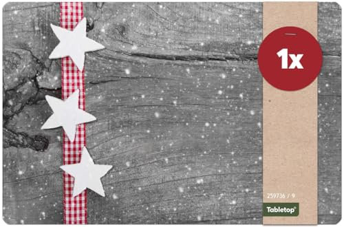 Weihnachts Tischset 1 STK als abwaschbare Weihnachten Tischdeko - Platzset Weihnachtsdeko Sterne grau als Winter Tischuntersetzer - Platzdeckchen als Tischunterlage für Esstisch Wohnzimmer Tisch