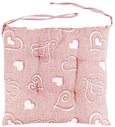 Coprisedia 6 Cuscini Sedia Lacci Double Face Quattro Punti Imbottiti Fantasia Cuore Shabby Cucina Sala Cotone (Rosa)