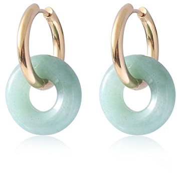 Ohrringe Für Damen, Grüner Aventurin-Kreis Im Chinesischen Stil Kristallanhänger Naturstein-Doppelring-Ohrringe Trendige Ohrhänger Unisex-Schmuck Ohrstecker Charm-Mädchen-Geschenk, Stein, Ohrringe