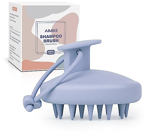 AIMIKE Masajeador Cuero Cabelludo, 100% Silicone Cepillo Masajeador Cuero para Reduce la Caspa, Estimula el Crecimiento del Cabello, Seco y Húmedo Cepillo para Champú Cuero Cabelludo, Haze Azul