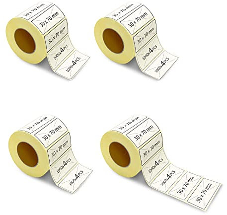 m MU Etiketten Selbstklebend, 70×30MM, 4 Rolle Pack Etikett x 1000 St. Je Rolle = 4000 Label, Kompatibel für Etikettendrucker,DHL-UPS-DPD,Adressetiketten Selbstklebend|7×3CM