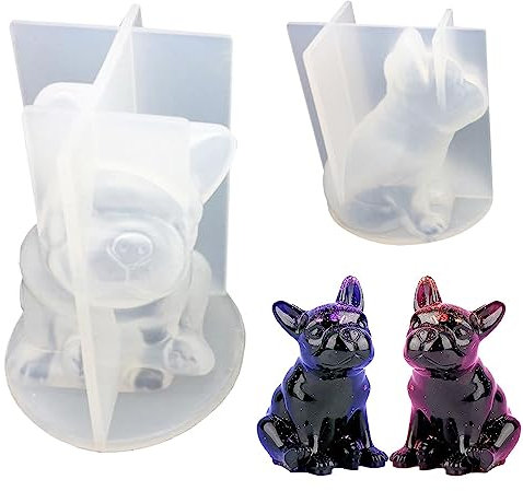 Xrten Moule à Bougies en Forme de Bouledogue Français, Moule 3D en Résine Epoxy, Moule À Bougies, Moule en Silicone