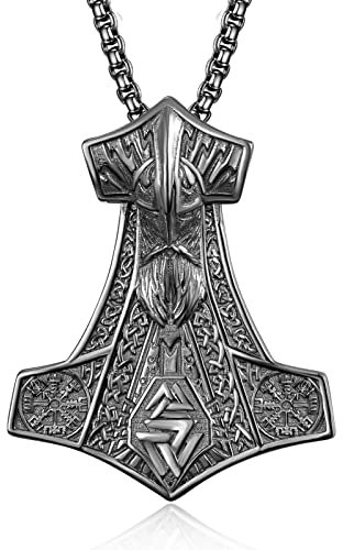 Schwarz Mjolnir Viking Nordisch Halskette für Männer Sterling Silber Nordisch Wikinger Thors Hammer Anhänger Wikingerschmuck für Herren Männer Jungen