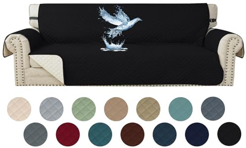 YSTELLAA 100% Wasserdicht Sofa Überzug 4 Sitzer, Couch Bezug Rutschfes, Waschbar Couchüberzug, Sofabezug Mit Armlehnen, Universal Sofa Covers Für Katze Hund, Mit Gummiband, Schwarz