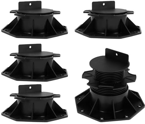 5Pcs Decking Pedestal Riser Bearing Support Height Adjustable Deck Raising Support Base PP Black Joist Supports for Wood, WPC, Wood and Aluminium(60-140mm)