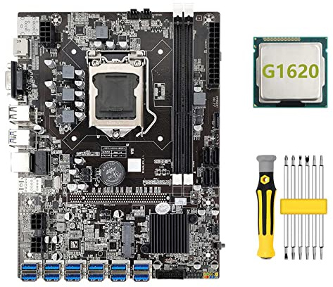 Guindxan B75 ETH Mining Motherboard 12 PCIE a USB3.0+G1620 CPU+Destornillador Set LGA1155 MSATA DDR3 B75 BTC USB Motherboard