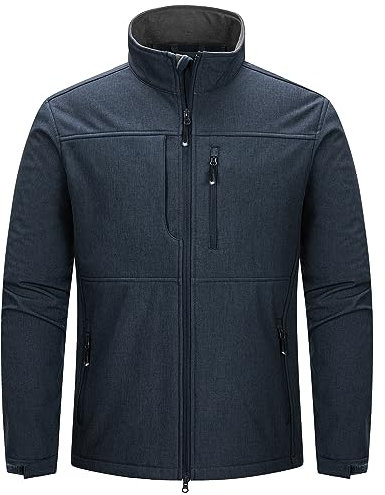33,000ft Herren Softshelljacke Wasserabweisende Übergangsjacke Warmes Fleece Gefüttert Outdoorjacke Funktionsjacke Leichte Wanderjacke mit Stehkragen Dunkelblau Heidekraut M
