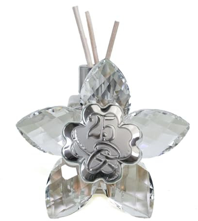 DLM31522 Profumatore Fiore 5 Petali in Cristallo con Quadrifoglio Coppia FEDI 25 Anniversario Nozze d'Argento Venticinquesimo Diffusore per Ambienti Profumo bomboniera