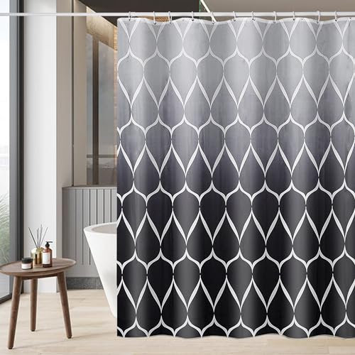 GERUIKE Tenda Doccia Antimuffa Extra Lunga 240x200 cm, Tende Doccia con Pesi e Anelli, Tenda Vasca da Bagno Poliestere Tessuto Lavabile, Impermeabile e Facile da Pulire, Miscela di Grigio Nero