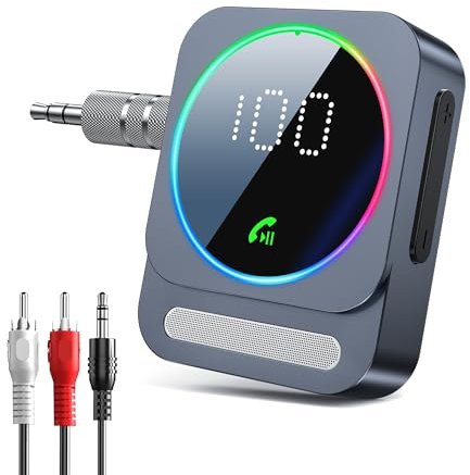 AUX Bluetooth Adapter Auto, SONRU Bluetooth 5.3 Empfänger für Stereoanlage [Freisprechanruf/Dual Verbindung/16 Stunden Spielzeit] BluetoothAdapter AUX 3,5mm für Autoradio/Kabelgebundener Kopfhörer