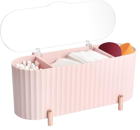 KLYNGTSK Boîte Coton Tige en Plastique Boîte de Rangement pour Coton Tige 3 Compartiments Rangement Coton Démaquillant Distributeur de Coton à Démaquiller avec Couvercle pour Coiffeuse Salle de Bain